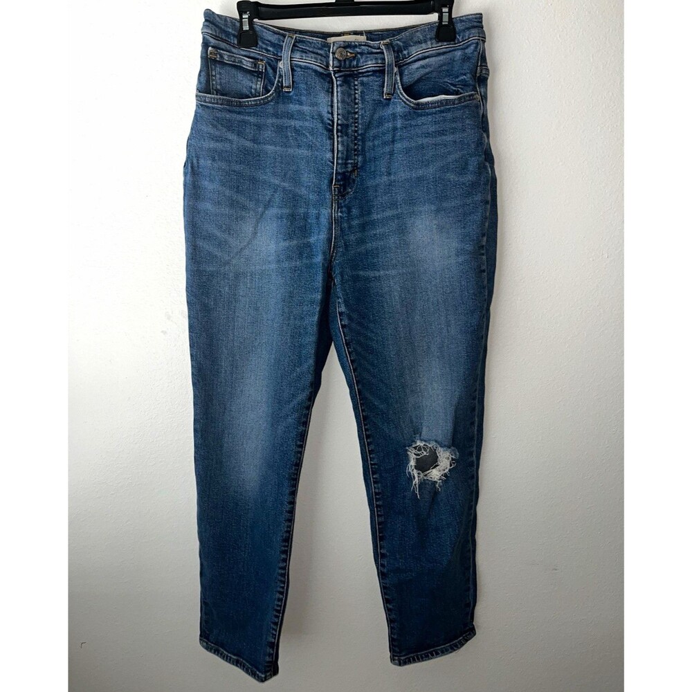 Madewell Women's Medium Wash Blue Denim Distressed Mom 5-Pocket Jeans